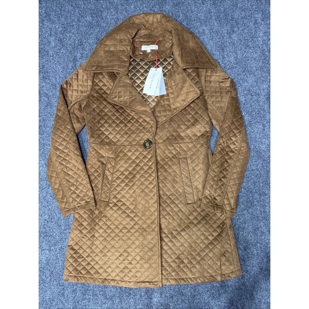 Solitaire Faux Jacket Size Large  L Beige Tan Trench Coat Women New